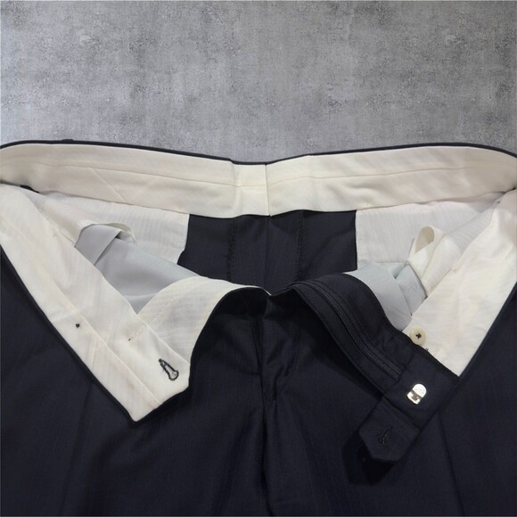 ALFANI Men’s 2-Piece Suit 44L Blazer 38x32 Pants Navy Blue Striped Virgin Wool - Picture 14 of 16